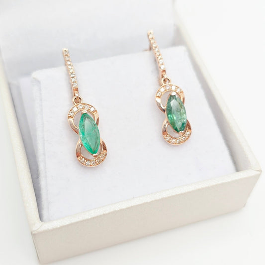 עגילי רוז גולד אמרלד מרקיזה 1.04 קראט